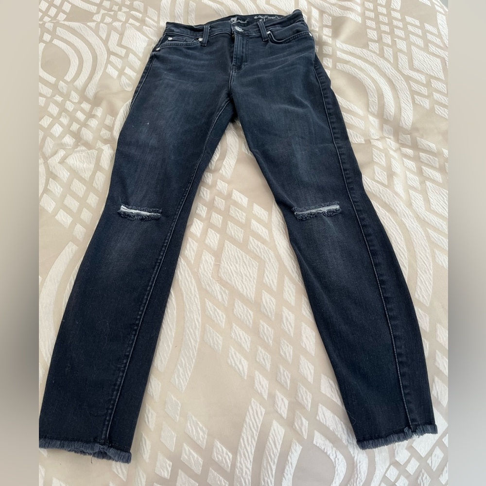 7 For All Mankind Black High Waist Ankle Skinny Jeans